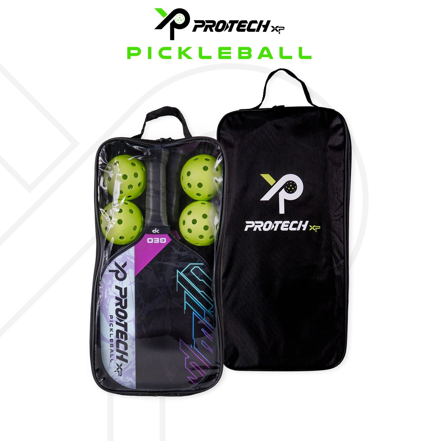 PROTECH XP GEO Pickleball Combo Set (2 Protech Pickleball Paddles/4 Balls/1 Cover)