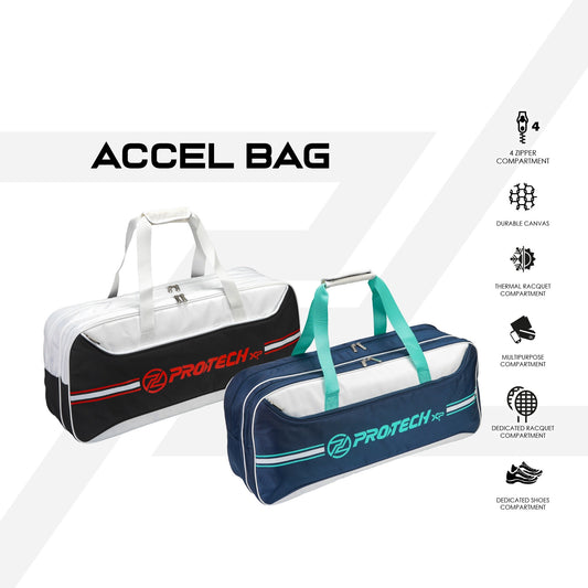 PROTECH ACCEL Tournament Badminton BAG (4-Zip Thermal Racket Bag)