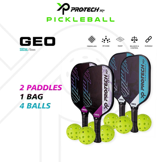 PROTECH XP GEO Pickleball Combo Set (2 Protech Pickleball Paddles/4 Balls/1 Cover)