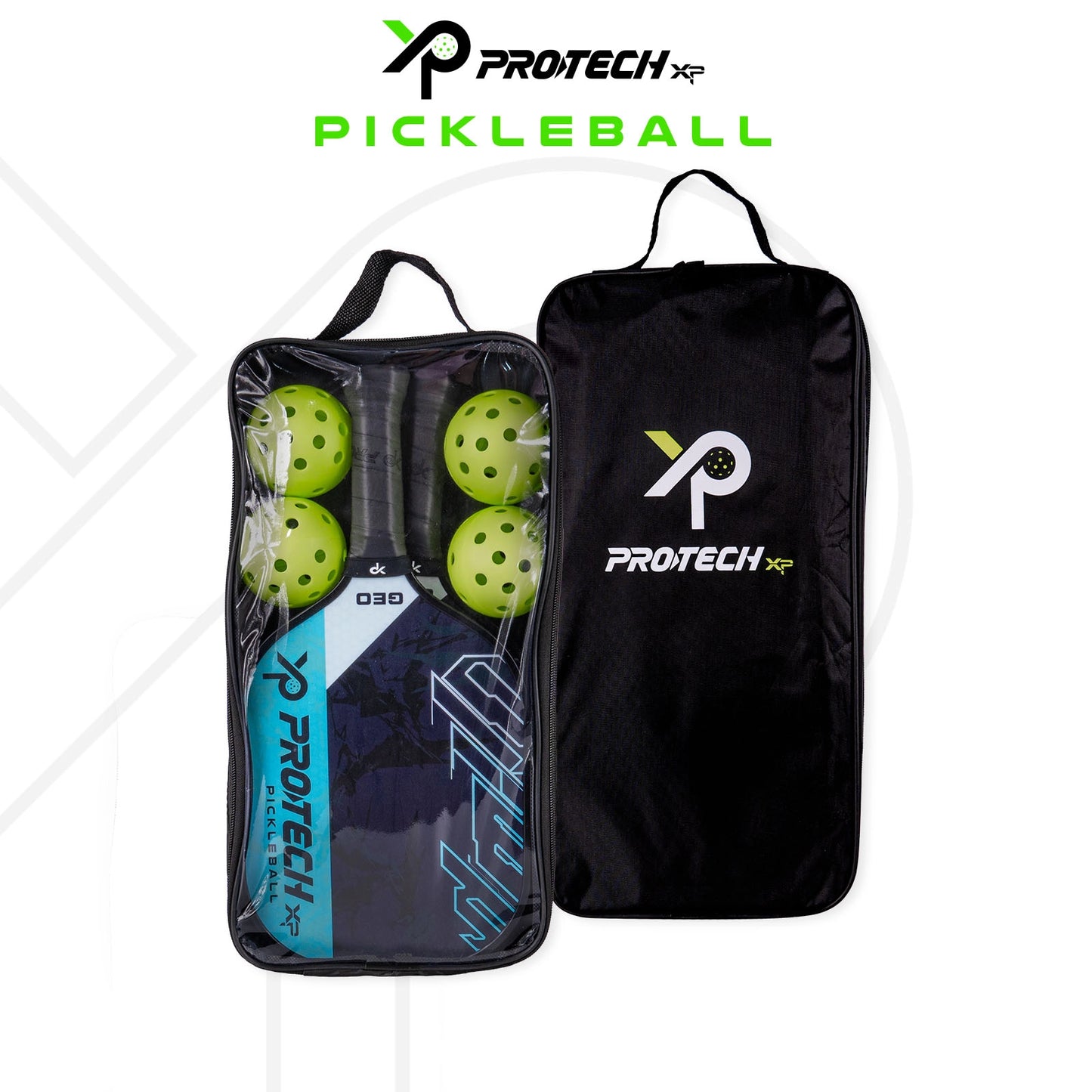 PROTECH XP GEO Pickleball Combo Set (2 Protech Pickleball Paddles/4 Balls/1 Cover)